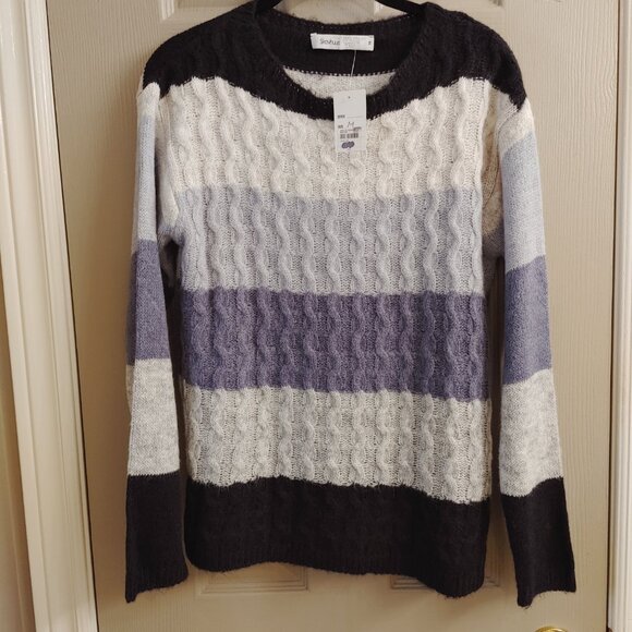 NWT SKOVHUUS STRIPED WOMEN'S CABLE KNIT SWEATER MADE IN ITALY - Picture 1 of 14